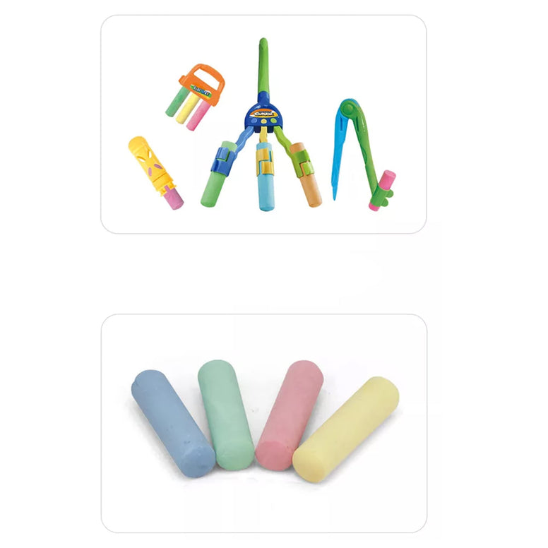 Sidewalk Chalk With 3 pcs Chalk Geometry Compass 3 chalk Holder Single Chalk Holder| Multi Colored Chalk Create Different Designs Creative Educational Preschool Toys for Girls Boys Ages 3+
