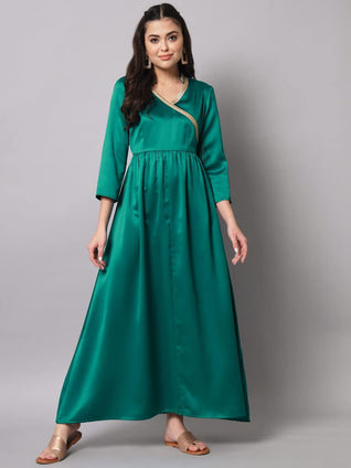 Styleville.in Long Maxi Dress with Wrap Neck Embroidery Details