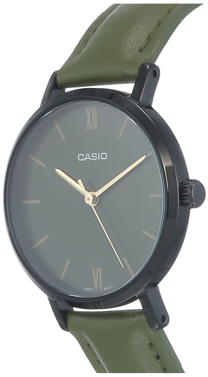 Casio watch for women ltp-vt02bl-3audf analog leather band green, Green, strap