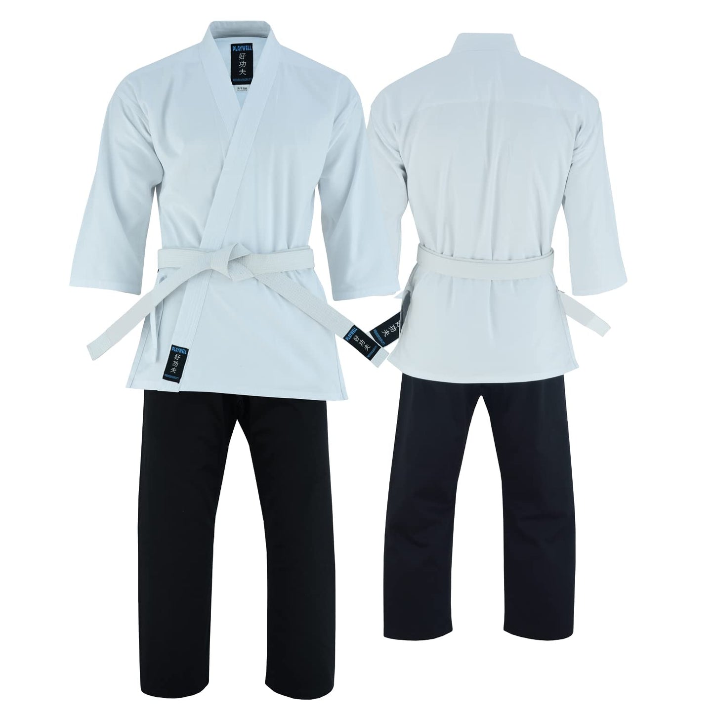 Playwell Medium Weight Karate Mixed White Jacket/Black Trouser Uniform Suit Gi - 9oz
