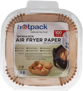Hotpack Air Fryer Paper Liner, Square, Brown, 16x16x4.5cm, 100 pcs