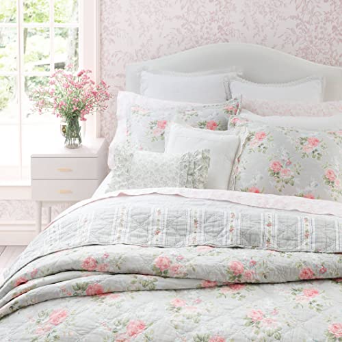 Laura Ashley- Queen Quilt Set, Reversible Cotton Bedding with Matching Sham(s), Lightweight Home Decor for All Seasons (Melany Pink, Queen)