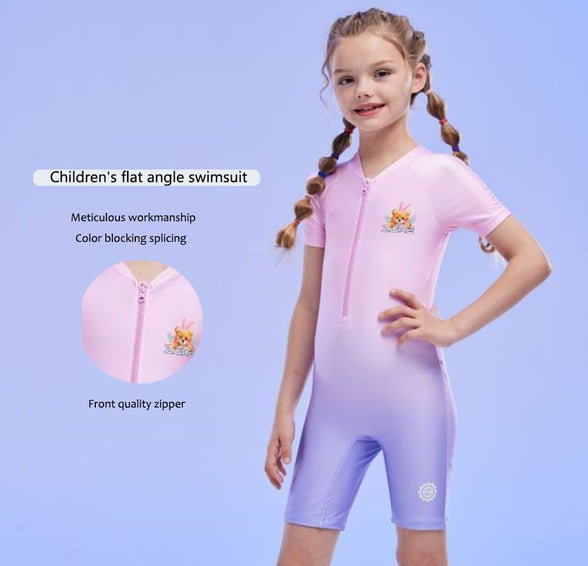 karrack Girls Long Sleeved One Piece Rash Guard Swimsuit Kid Water Sport Short Swimsuit UPF 50+ Sun Protection Bathing Suits