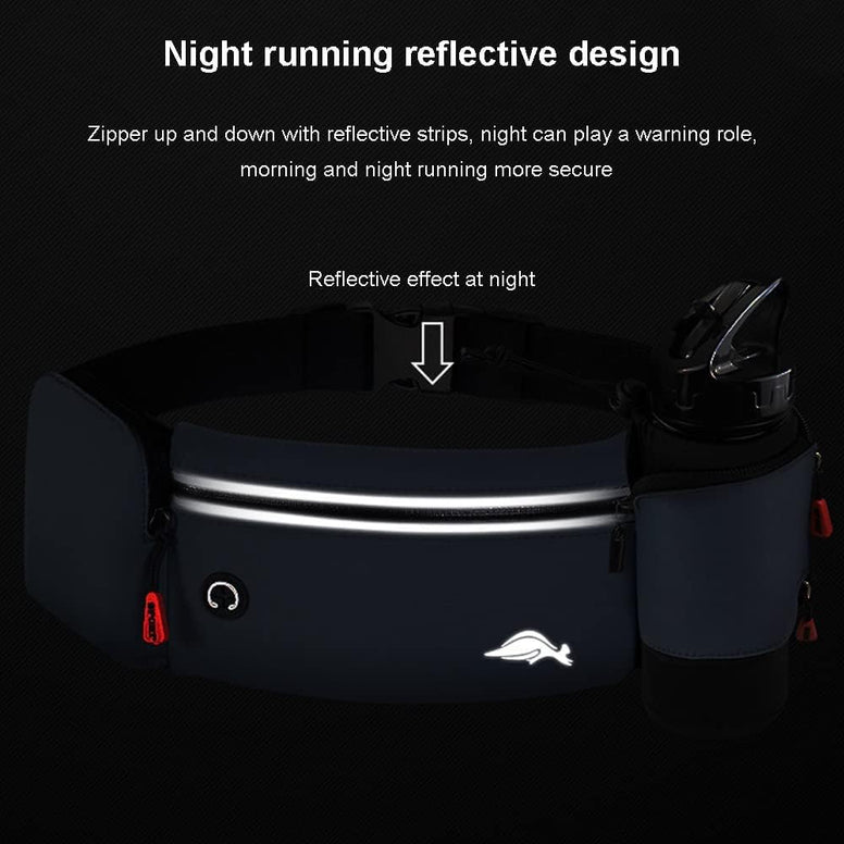 Running Belt Bag, Running Belt Bag with Foldable Water Bottle Holder, Running Phone Holder for Women and Men, Water Resistant and Non Bouncing, Perfect for Running, Cycling and Walking