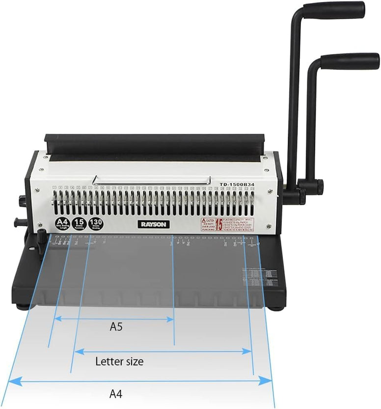 Rayson Wire Binding Manual Machine TD-1500B34,Binding Capacity 120 sheets (A4,80g),15 Sheet Punching Capacity,3:1 Pitch 34 Hole Book Binder,Wire Binding Machine