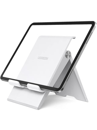 UGREEN Tablet Stand for Desk, Stable Tablet Holder with Heavy and Thickened Metal Base for Large Tablet Device, Multi-Angles Adjustable and Foldable, Universal Supports 7-13.3 Inches Tablet White