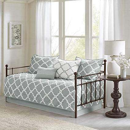 Madison Park Essentials Merritt Reversible Daybed Cover-Fretwork Print, Diamond Quilting All Season Cozy Bedding with Bedskirt, Matching Shams, Decorative Pillow, 75
