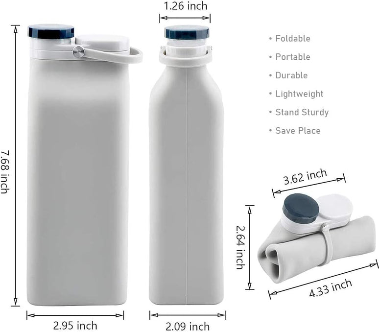 ELECDON Collapsible Water Bottle BPA Free - Foldable Water Bottle for Travel Sports Bottles with Triple Leak Proof Lightweight 20oz (Grey)