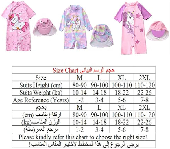 HausFine Little Kid Girls Unicorn Swimsuit Baby Girls One-Piece Swimwear with Sun Protection Hat