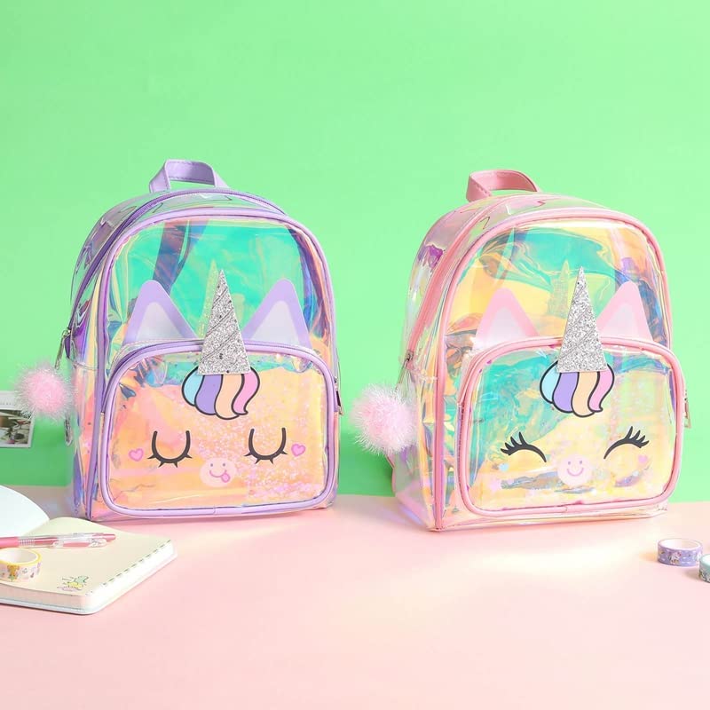 Bags for Girls Kids – Unicorn Multicolor School Transparent Jelly Shine 4D Backpack