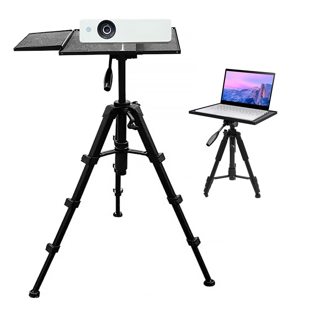 Gluckluz Projector Tripod Stand Universal Laptop Floor Holder Adjustable 53-110cm Height Foldable Projector Telescopic Support with 360 Rotating Enlarged Tray for Office Home Stage Studio Outdoor