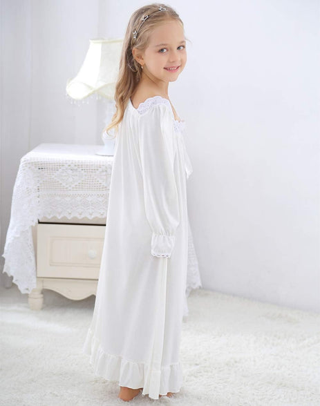 Flwydran Nightgowns Girls Long Sleeve Soft Family Pyjamas Long Nightdress Sleepwear