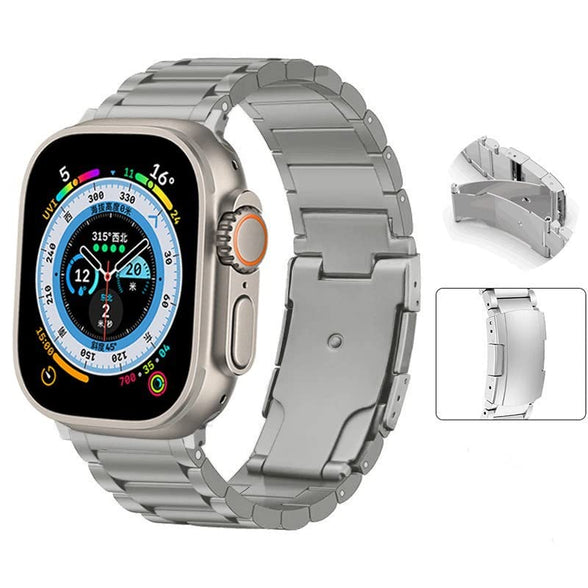 Dado Titanium Metal Watch Band Compatible with Apple Watch Series Ultra 2 | 9 | 8 Ultra | 8 | 7 | 6 | 5 49/45/44/42 mm, Light Wieght with Double Button Clasp Strap