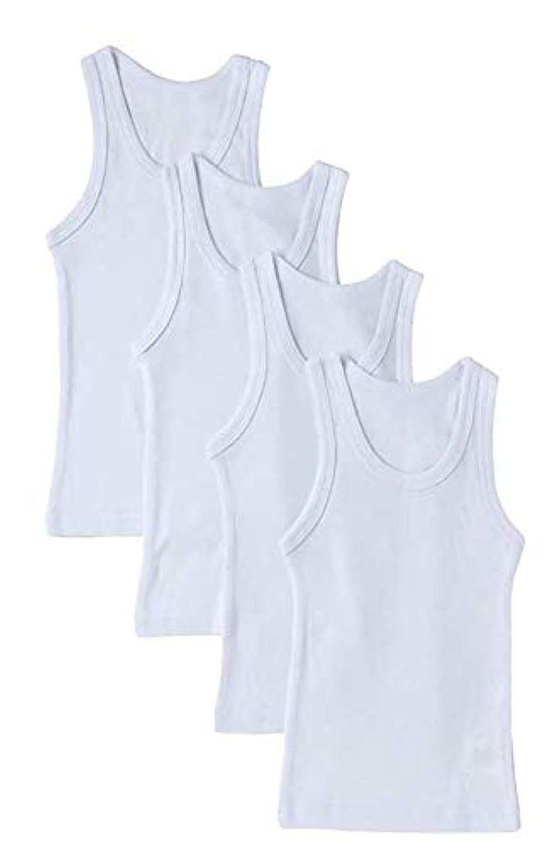 EveryOne Boys Cotton 100% white Tank Top Undershirt vest for school uniform, Pack of 4 Pcs (13-14 Year)
