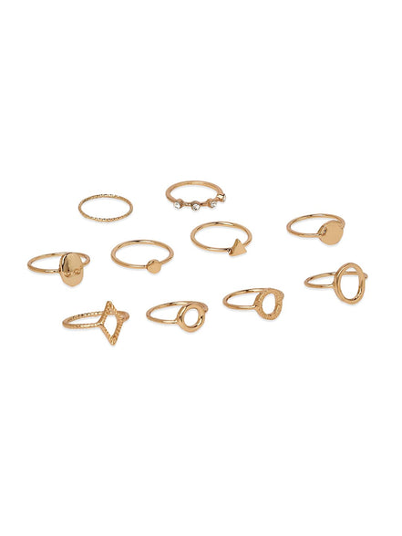 Zaveri Pearls Gold Tone Set Of 10 Stunning Stackable Finger Rings-ZPFK10876