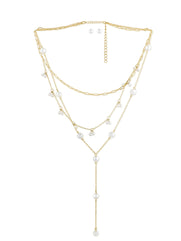 Zaveri Pearls Gold Tone Contemporary 3 Layers Lariat Necklace Chain With Earring-ZPFK10606