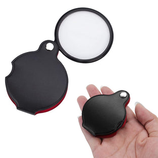 Rubik Folding Magnifying Glass 8x Zoom Magnifier Lens For Pocket, 50mm Lens Diameter, Artificial Leather Case, Gift for Father Mother Children