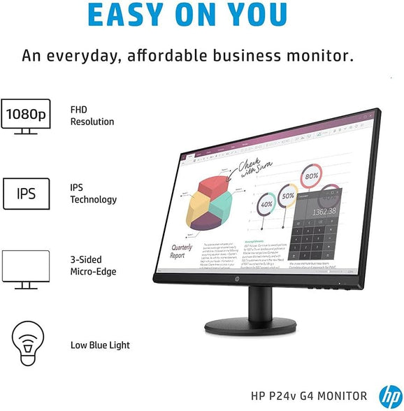 HP P24V - 9Tt78As, 24 Inch(60.96 Cm) G4 Monitor Fhd 1920 X 1080 Pixels, IPS Display Monitor 5Ms 75Hz with Vga Hdmi Border Less Low Blue Light Mode Vesa Mounting,Black