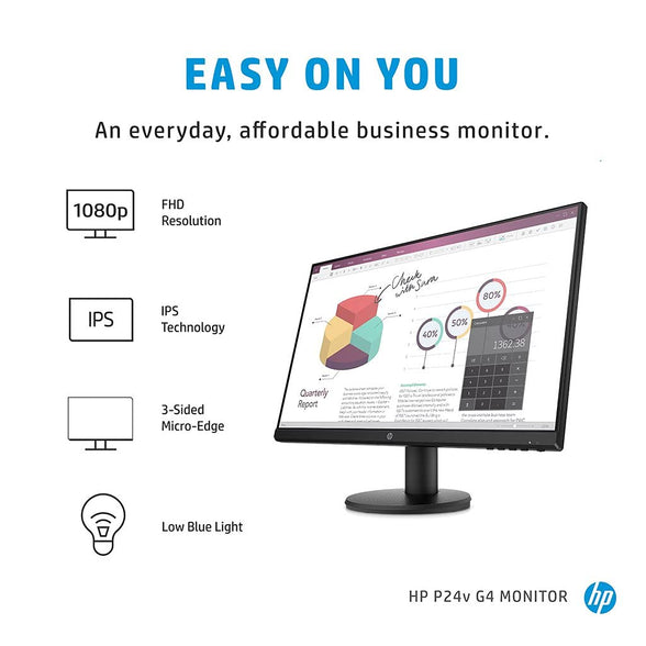 HP P24V - 9Tt78As, 24 Inch(60.96 Cm) G4 Monitor Fhd 1920 X 1080 Pixels, IPS Display Monitor 5Ms 75Hz with Vga Hdmi Border Less Low Blue Light Mode Vesa Mounting,Black