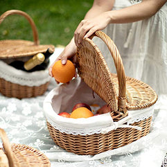 ydc Woven Vintage Picnic Basket with Lid (40 x 28 x 18cm)