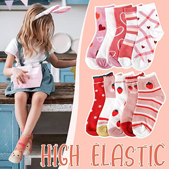 Bencailor 20 Pairs Cartoon Pattern Crew Socks Princess Patterns Ruffle Crew Socks Cotton Cute Socks for Kids Girls