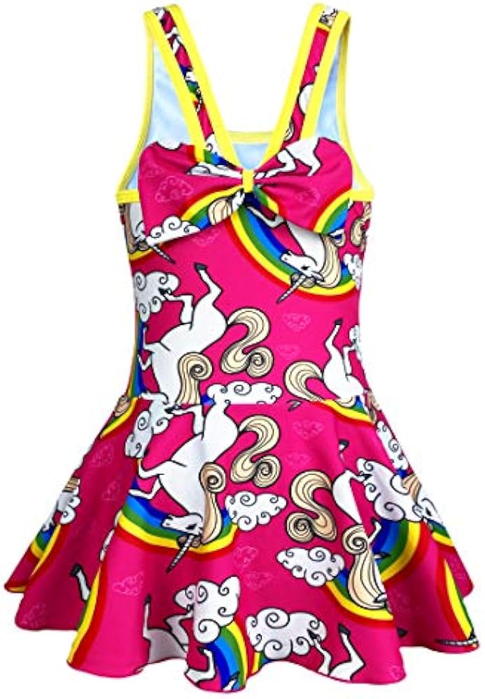 KuKiee Girls One Piece Rainbow Unicorn Swimsuit Stars Print Swimwear Bathing Suit