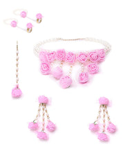 ملابس حفلات من YouBella مجموعة مجوهرات تقليدية من الزهور للنساء (وردي) (ybnk5555)