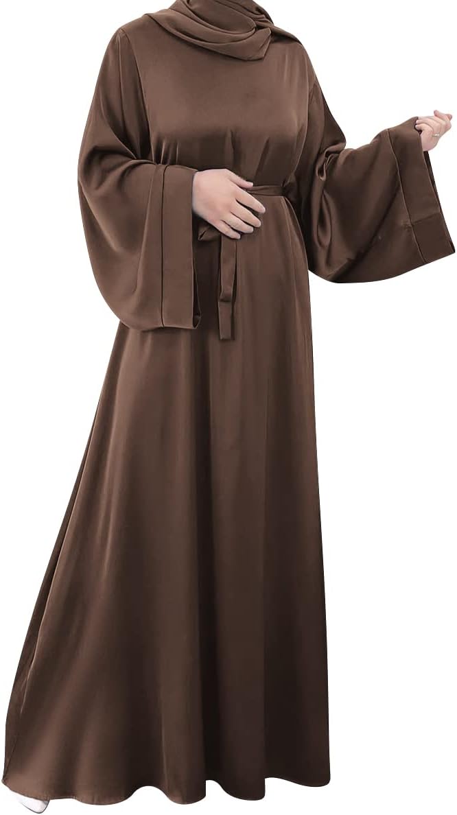 IMEKIS Women Muslim Abaya Long Sleeve Maxi Dress Loose Full Cover East Arabian Robe Dubai Islamic Dubai Prayer Clothes