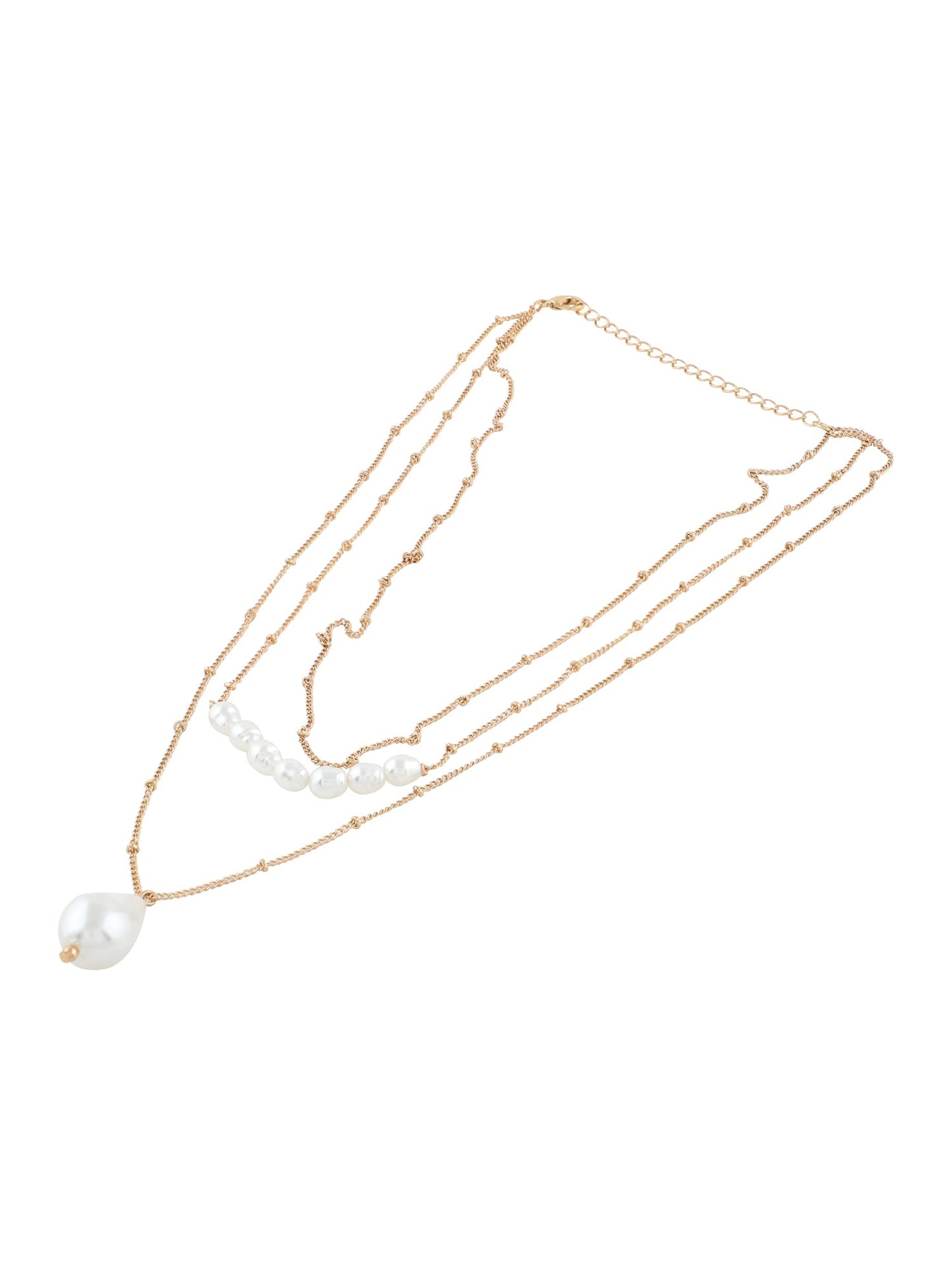 ZAVERI PEARLS Gold Tone Contemporary 3 Layers Pearl Necklace Chain With Earring-Zpfk10604