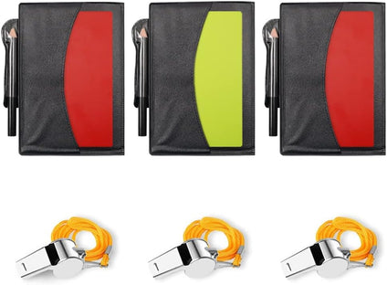 3 Set Soccer Coach Whistle with Referee Card Set, Warning Referee Red and Yellow Cards and Metal Referee Whistle for Game Sports, Soccer Football Penalty Card Wallet with Record Sheet and Pencil