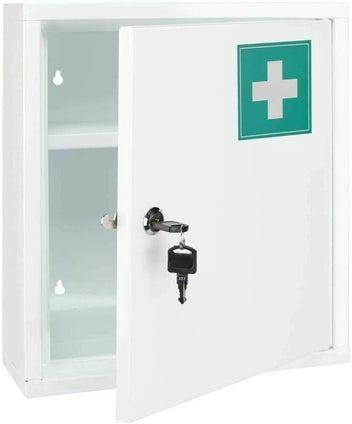 Homespired® Emergency First Aid Medical Cabinet Stainless Steel, Wall Mountable (Includes Mounting Screws), Lockable with 2 Keys, Sturdy Metal Construction - Ideal for home, School or Office