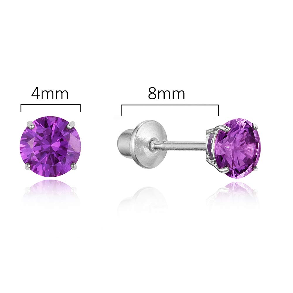 925 Sterling Silver Rhodium Plated Birth Month 4mm Cubic Zirconia Children Screwback Baby Girls Earrings