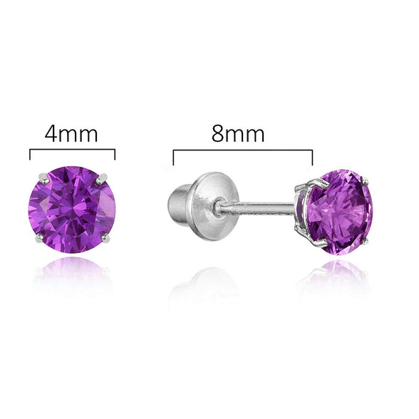 925 Sterling Silver Rhodium Plated Birth Month 4mm Cubic Zirconia Children Screwback Baby Girls Earrings
