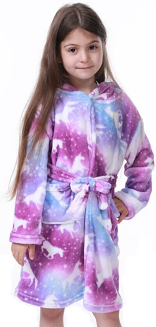 Z-YQL Kid Girls Bathrobe Dressing Gown Novelty Hooded Nightgown Fleece Comfy Flannel Soft Robe Colorful