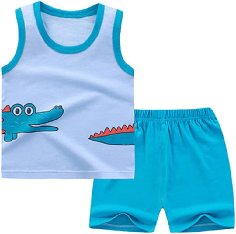 NautySaurs Toddler Boys 4 PCS Tank Top and Shorts Set Cotton Sleeveless Shirts and Shorts Summer Outfits  18-24 Months