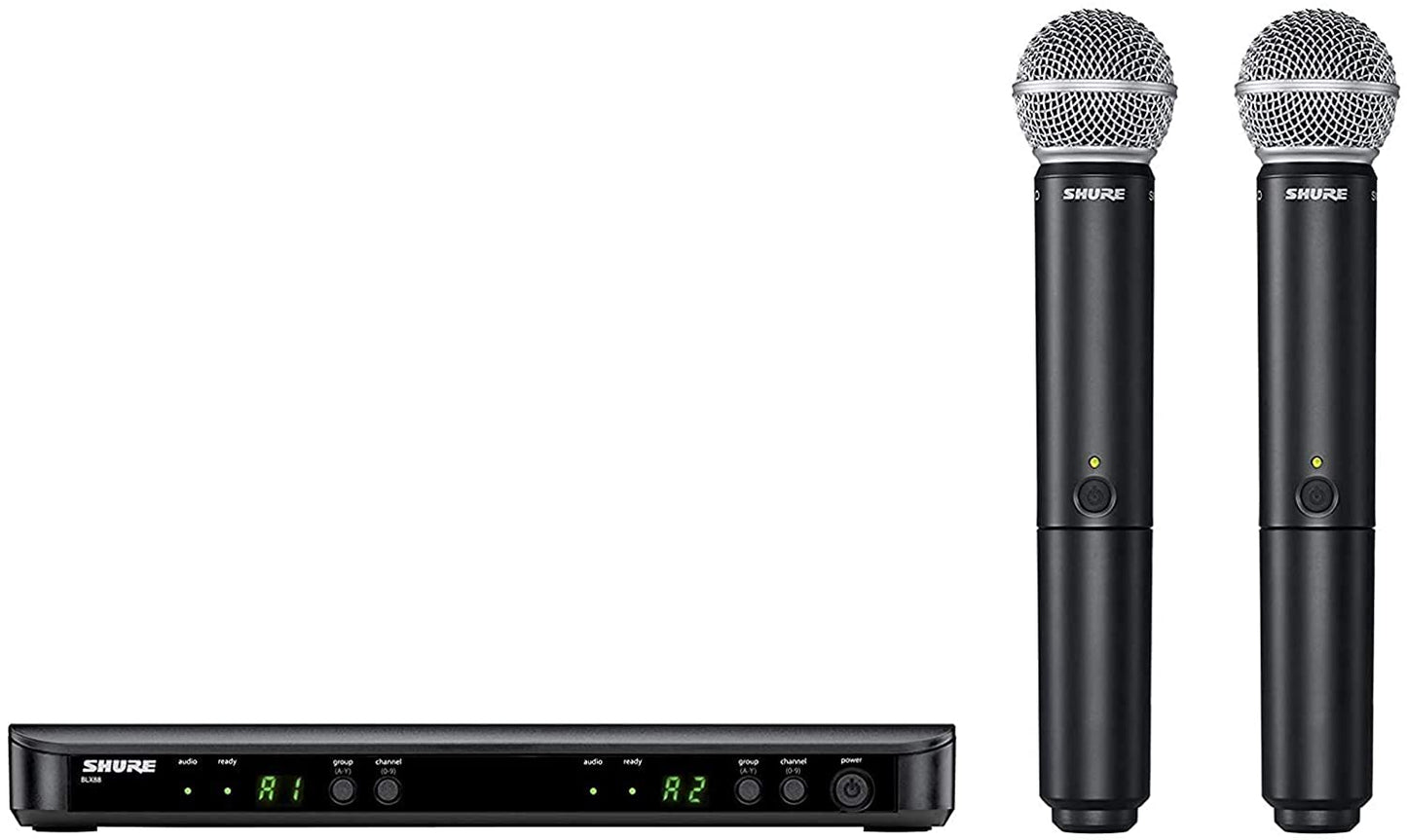 Shure Blx288/Sm58, Wireless Dual Vocal System, Two Dynamic Sm58 Microphones, Professional, For Speech, Live Performance & Studio Recording, Black, BLX288UK/SM58X-K14