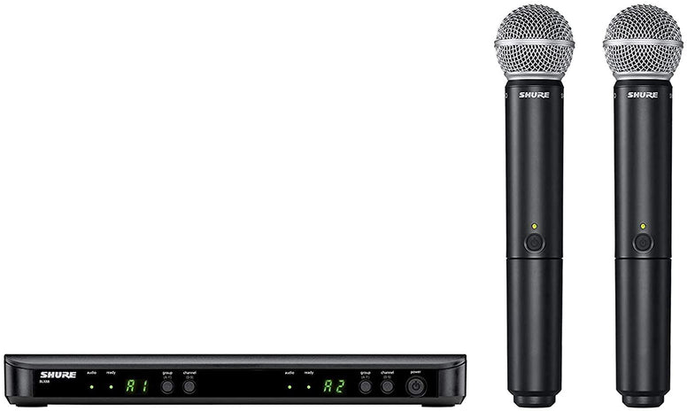 Shure Blx288/Sm58, Wireless Dual Vocal System, Two Dynamic Sm58 Microphones, Professional, For Speech, Live Performance & Studio Recording, Black, BLX288UK/SM58X-K14