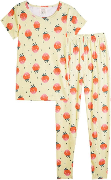 MyFav Babies, Toddlers and Girls' 4-Piece Snug Fit Cotton Pajama Set, Print Short Sleeve Loungewear