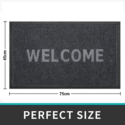 Welcome Mat Front Door Mats Outdoor, 45X75cm Door Mat Outdoor Entrance, Heavy Duty Non Slip Waterproof Rubber Outside Door Mats, Welcome Mats Outdoor All Weather for Entryway, Patio, BlackGrey