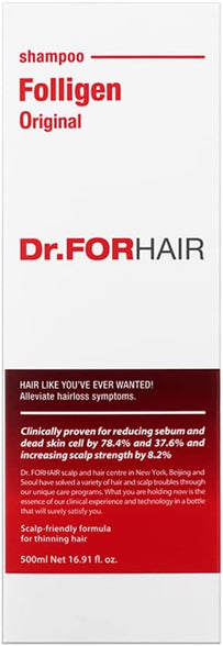 Dr.FORHAIR Folligen Original Biotin Shampoo (16.9oz) for Hair Regrowth Hair Loss Thinning Hair Relief Increase Volume Strength Thickening Treatment Root Enhancer (No Paraben, Silicone, Sulfates)