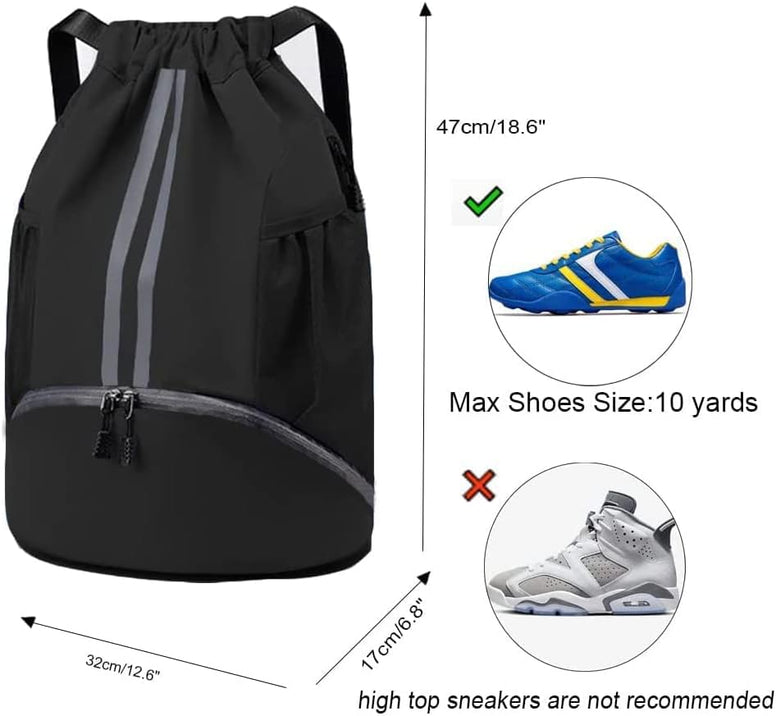 BIGTHREE Unisex Drawstring Backpack, Waterproof Travel Bag, Large Oxford Gym Bag, Student Backpack, Durable Sports Ball Bag with Shoe Compartment, Suitable for Sports Holidays School