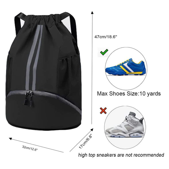 BIGTHREE Unisex Drawstring Backpack, Waterproof Travel Bag, Large Oxford Gym Bag, Student Backpack, Durable Sports Ball Bag with Shoe Compartment, Suitable for Sports Holidays School