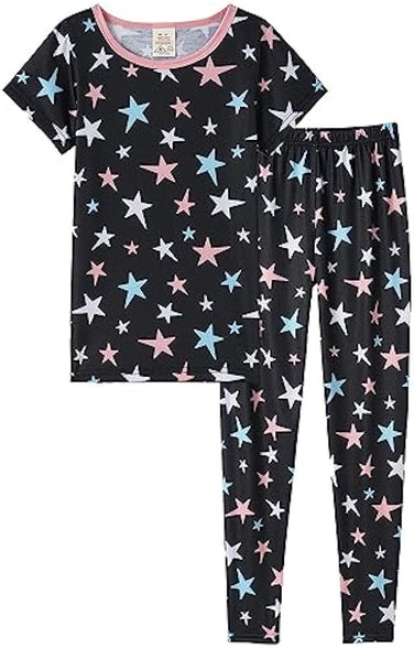 MyFav Babies, Toddlers and Girls' 4-Piece Snug Fit Cotton Pajama Set, Print Short Sleeve Loungewear