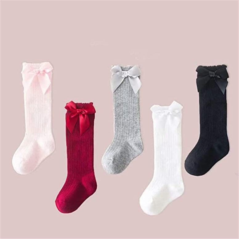 ELECDON 5 Pairs Knee High Socks Newborn Infants Toddlers Girls Tube Ruffled Uniform Long Stockings