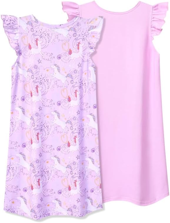 Jxstar 2-Pack Nightgown for Girls Flutter Sleeve Pajamas Cotton Night Dresse