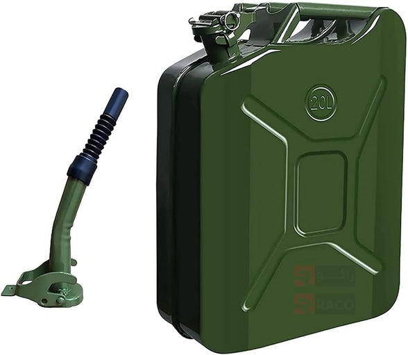 RACO Gasoline Metal Jerry Can for Petrol/Diesel/Water with Flexible Metal Spout Green Made in Taiwan (20 L)