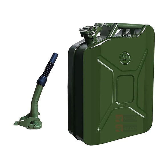 RACO Gasoline Metal Jerry Can for Petrol/Diesel/Water with Flexible Metal Spout Green Made in Taiwan (20 L)