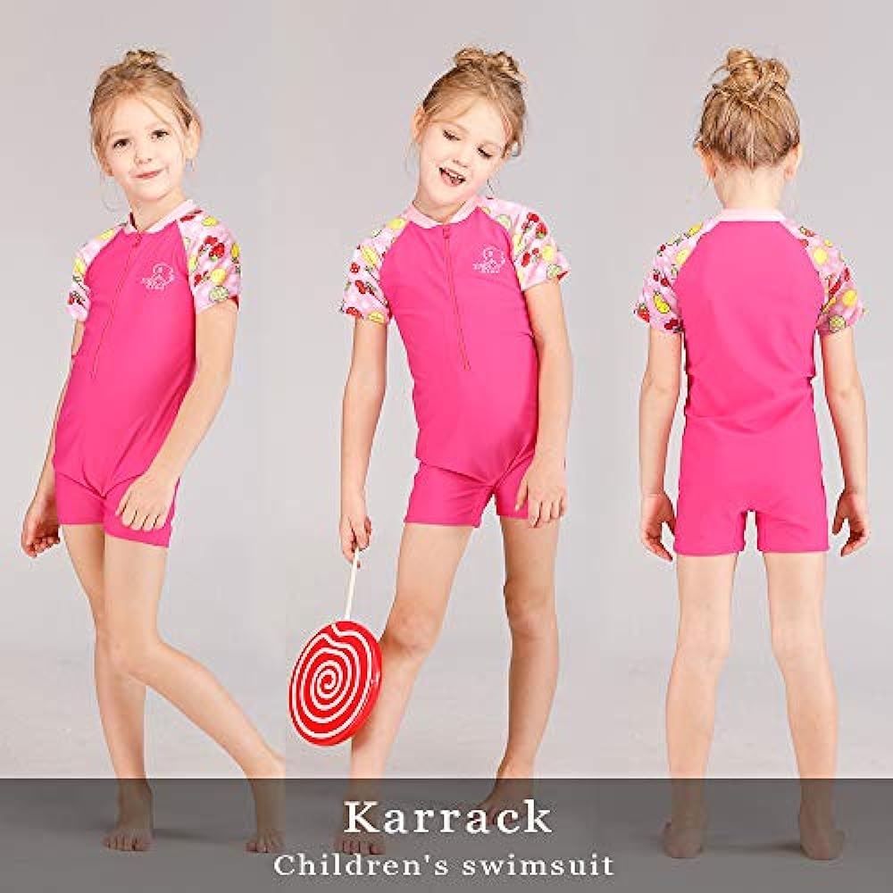 karrack Girls Long Sleeved One Piece Rash Guard Swimsuit Kid Water Sport Short Swimsuit UPF 50+ Sun Protection Bathing Suits