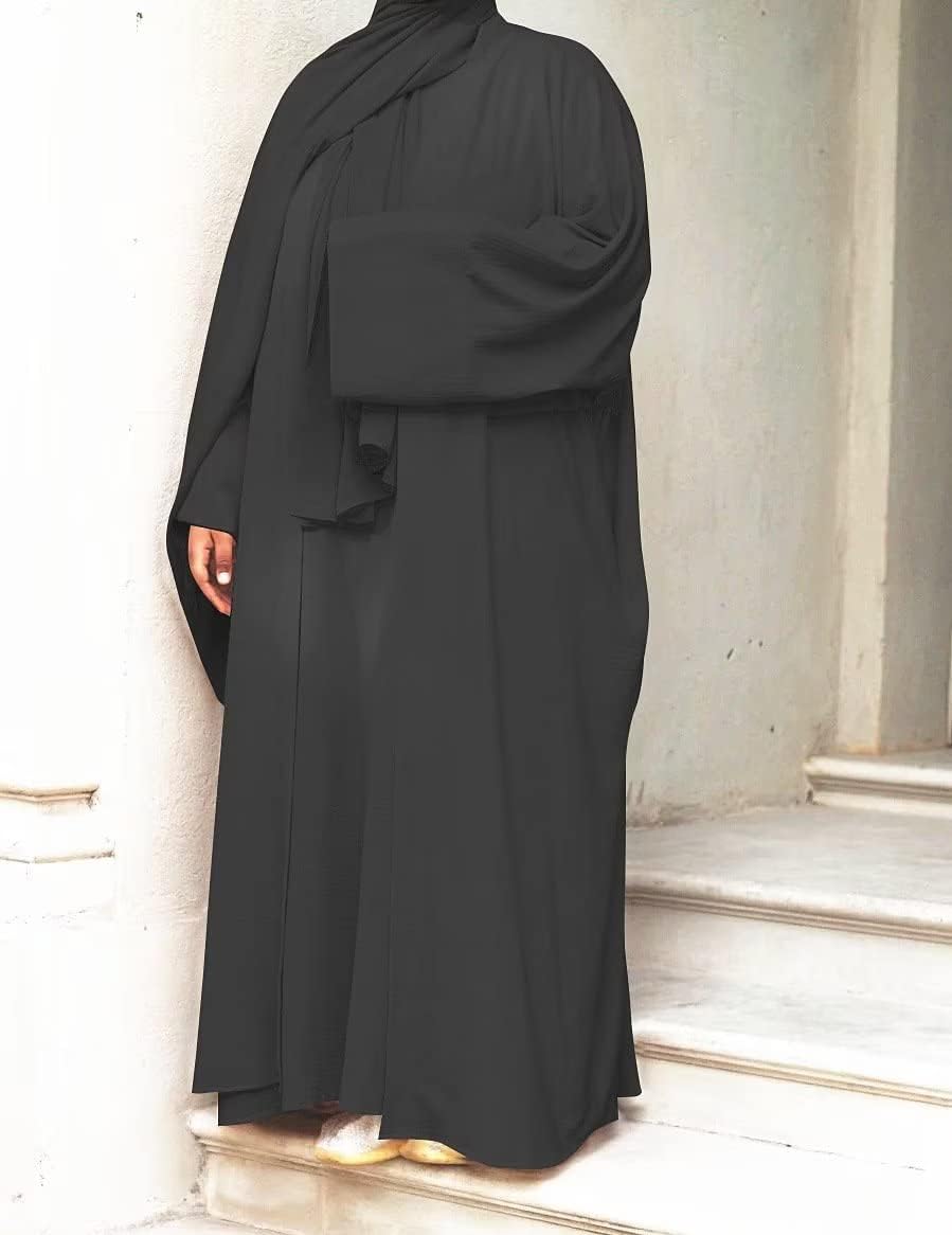 Modest Beauty Women's Muslim Hijab Abaya Open Front Cardigan Maxi Dress Prayer Abayas Two-Piece Without Hijab Cap