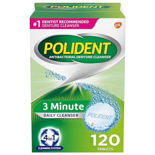 Polident 3-Minute Antibacterial Denture Cleanser - Mint, 3 Minute Whitening, 120 Count